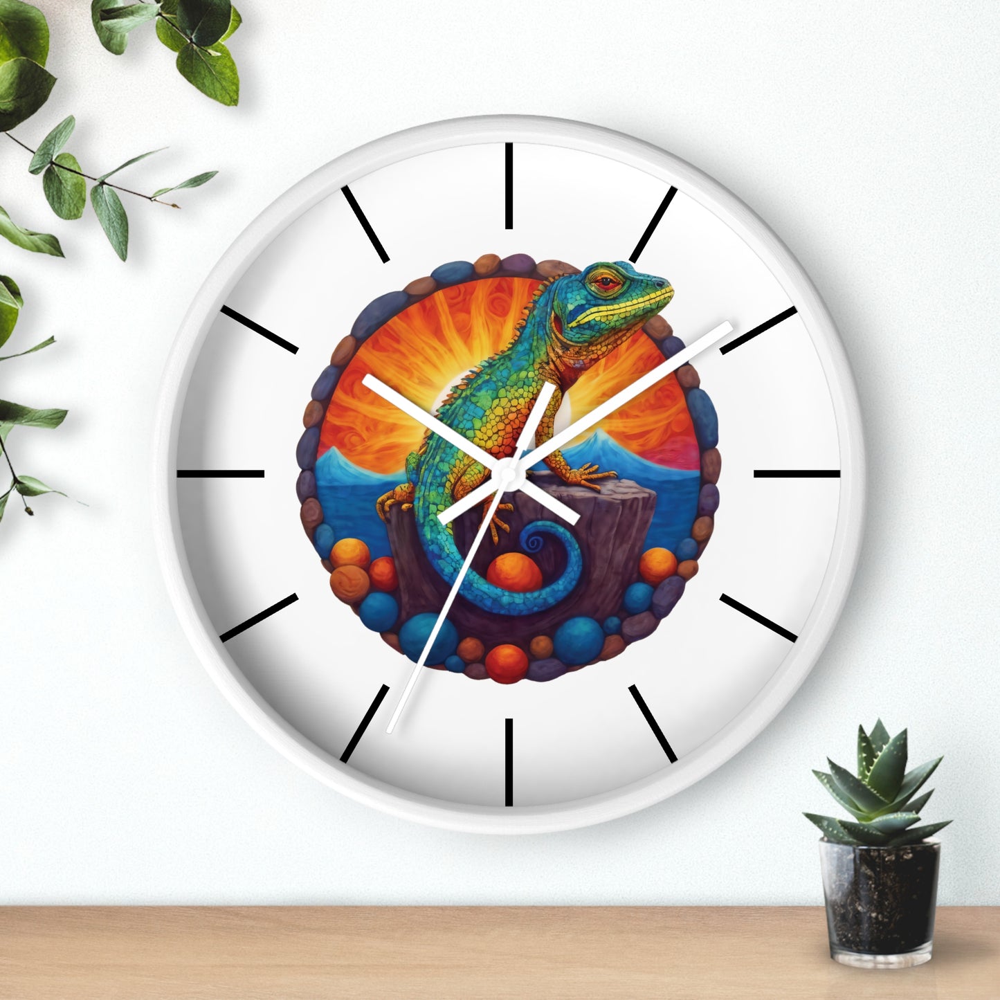 Wall Clock with a Sunbathing Lizard Print