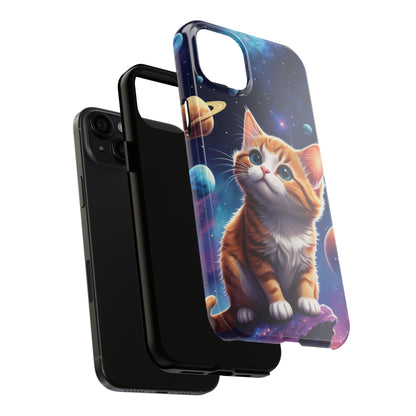 Tough Phone Case with a Cute Curious Cat Design