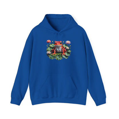 Hooded Sweatshirt with Frog on Lilypad Design