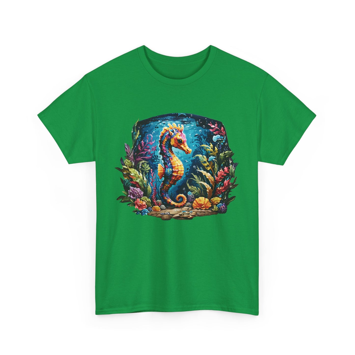 Unisex Heavy Cotton Tee with Seahorse Design