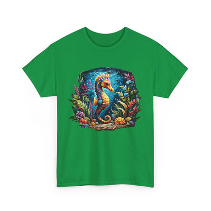 Unisex Heavy Cotton Tee with Seahorse Design