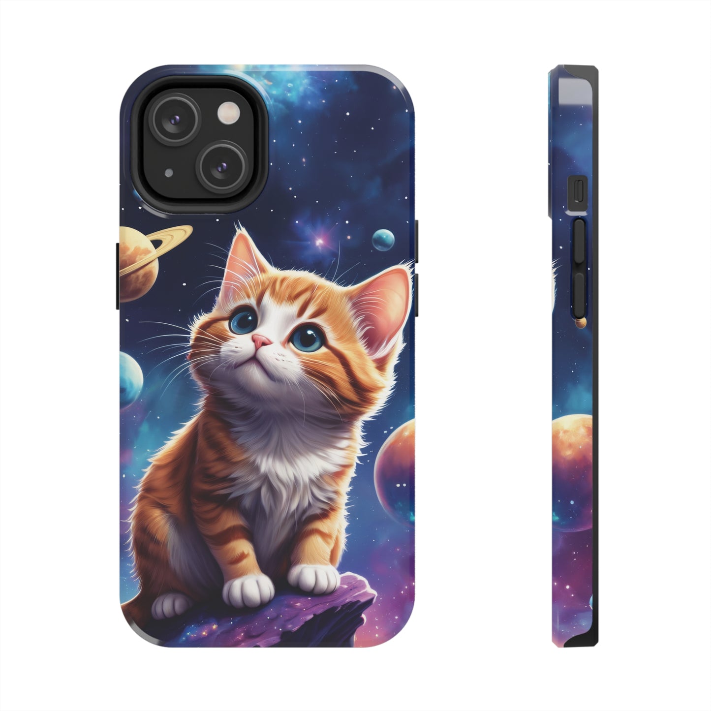 Tough Phone Case with a Cute Curious Cat Design