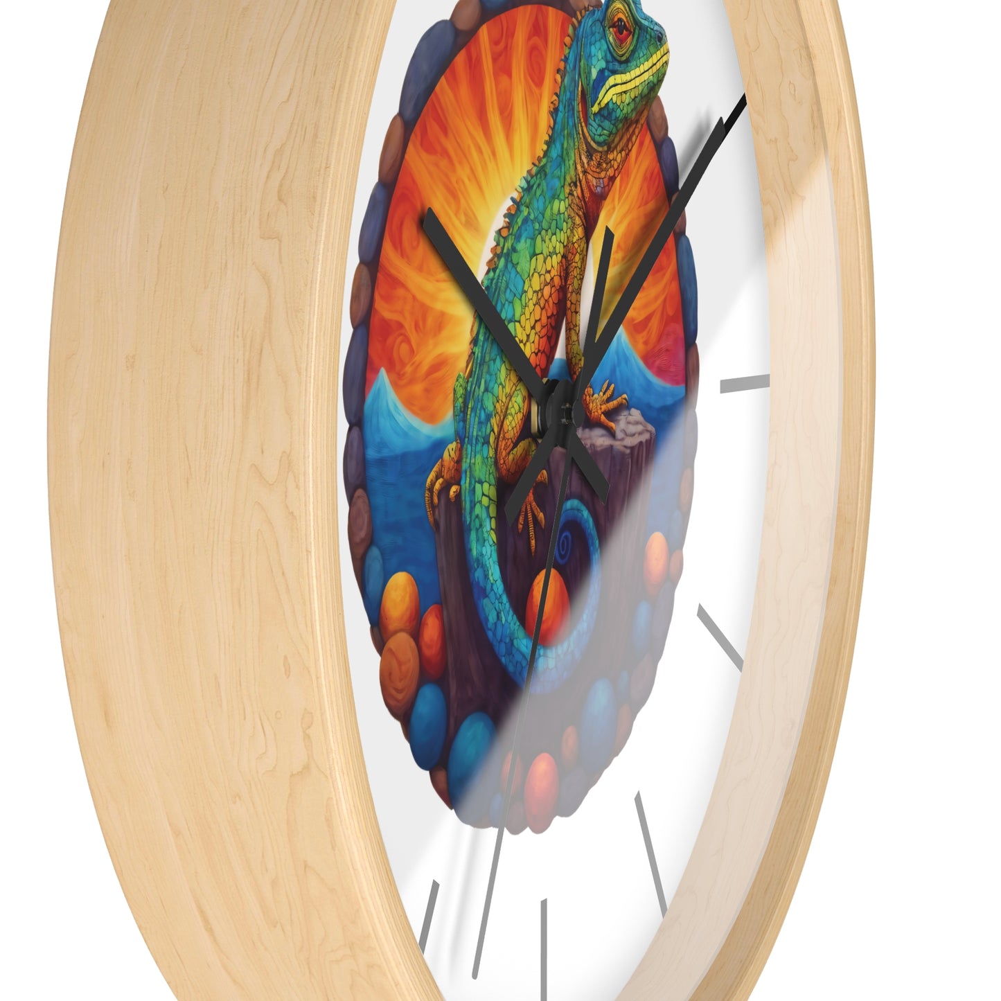 Wall Clock with a Sunbathing Lizard Print