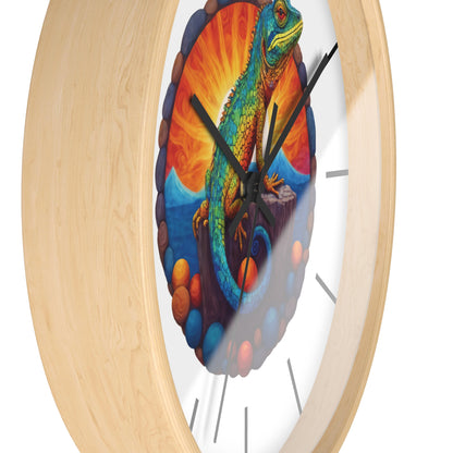 Wall Clock with a Sunbathing Lizard Print