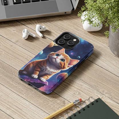 Tough Phone Case with a Cute Curious Cat Design