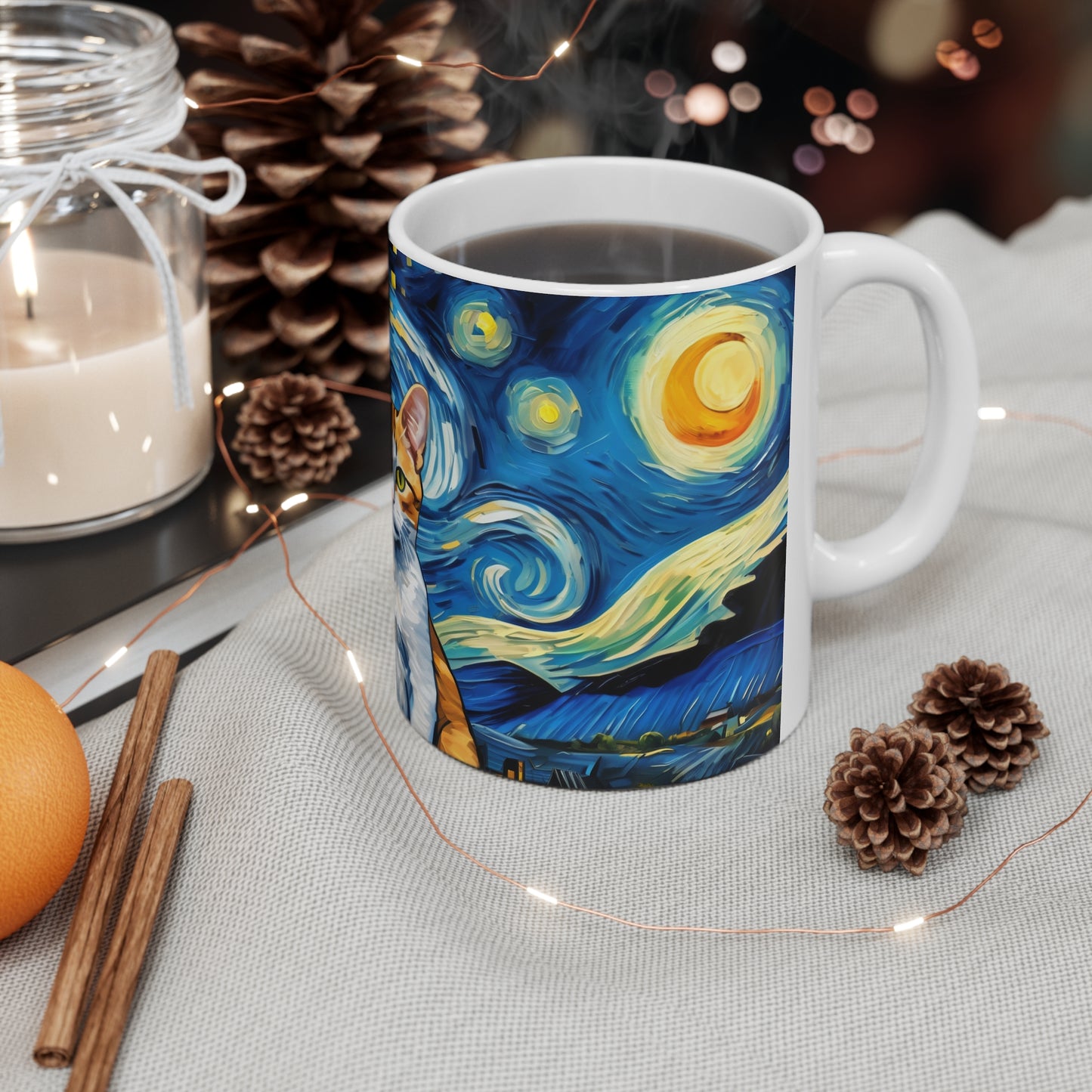 Ceramic Mug Stary Night with Cats