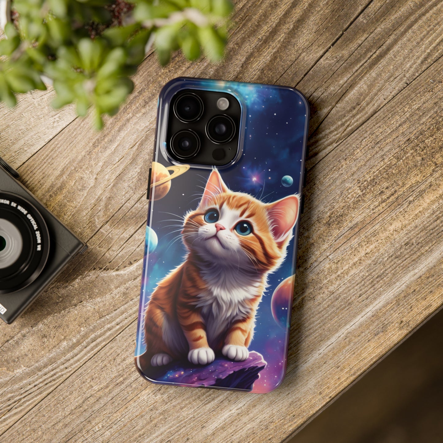 Tough Phone Case with a Cute Curious Cat Design