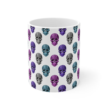 Tribal tattoo skull design white mug