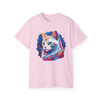 Unisex Cotton Tshirt with Illustation of a Colorful Cat