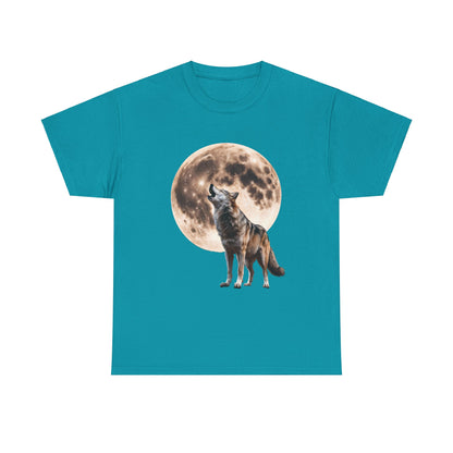 Unisex Heavy Cotton Tee with Howling Wolf Design