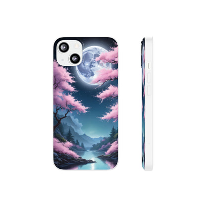 Flexi Phone Case With Cherry Blossoms Under The Full Moon