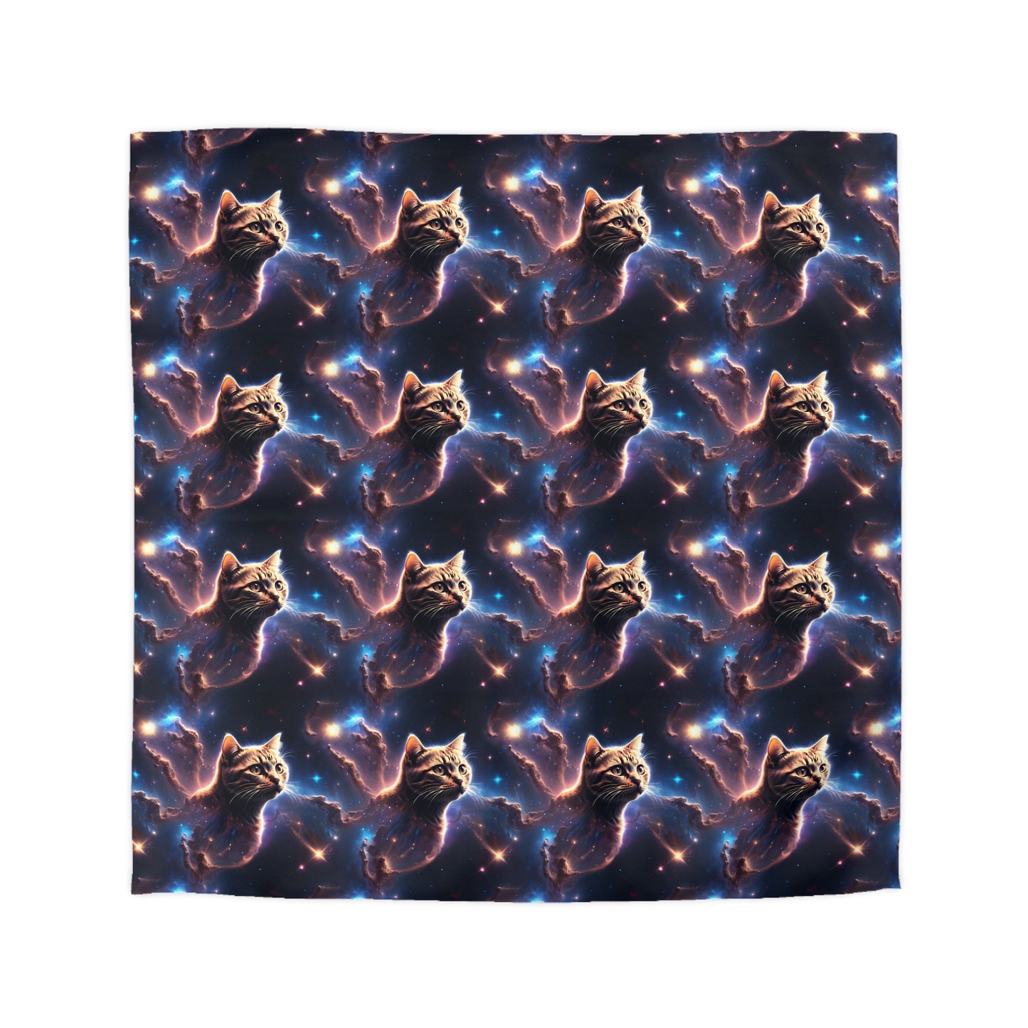 Microfiber Duvet Cover with Cat Nebula Floating in Space Design