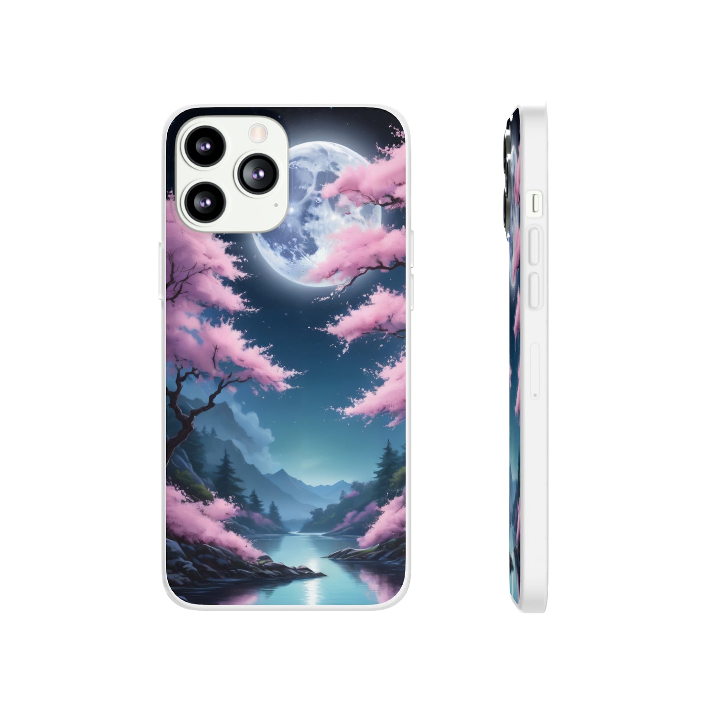 Flexi Phone Case With Cherry Blossoms Under The Full Moon