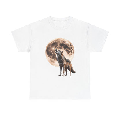 Unisex Heavy Cotton Tee with Howling Wolf Design