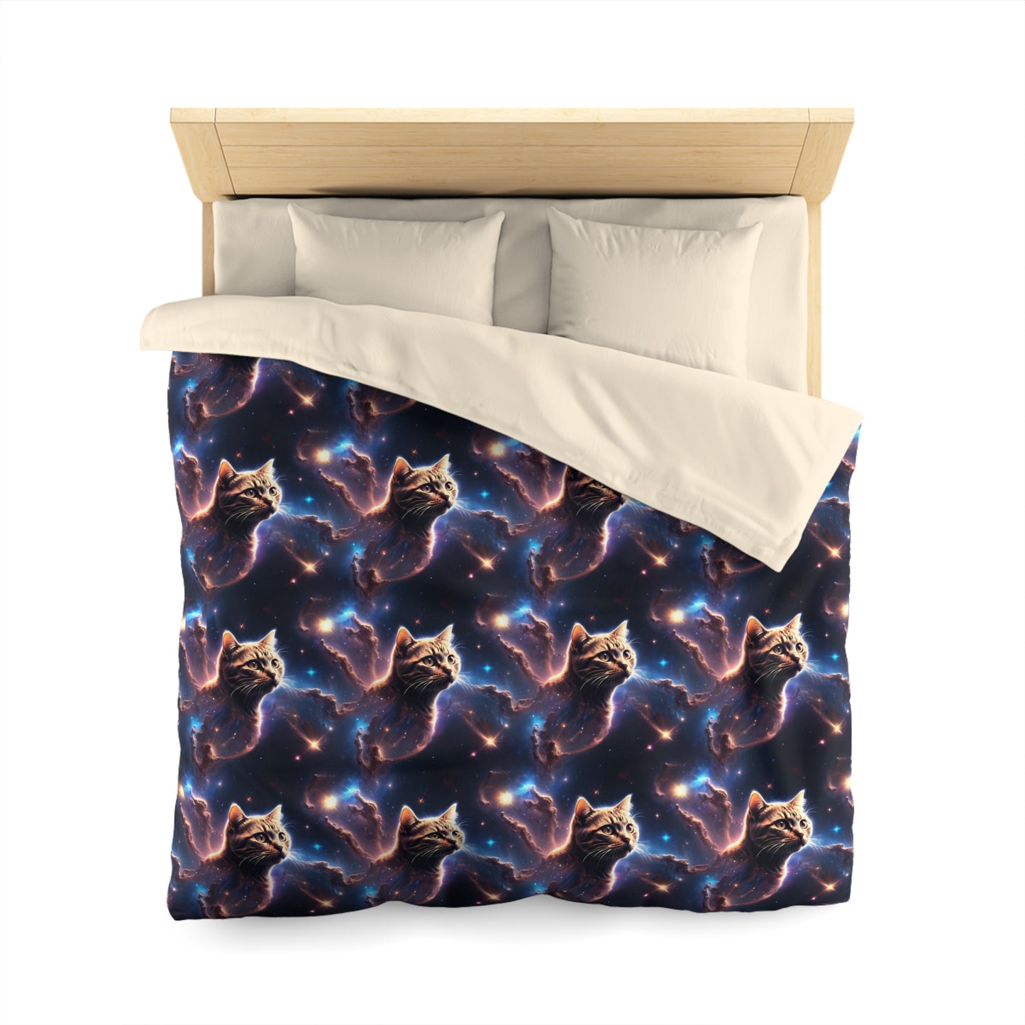 Microfiber Duvet Cover with Cat Nebula Floating in Space Design