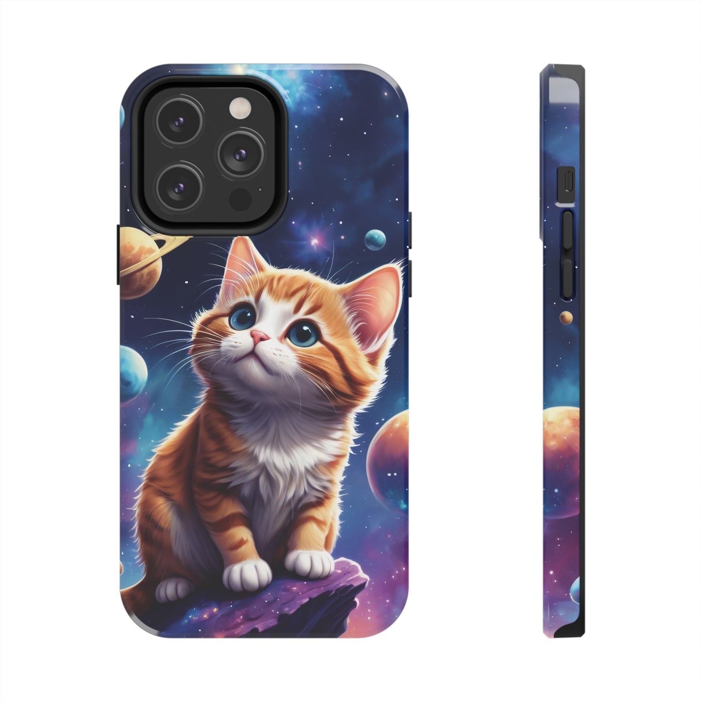 Tough Phone Case with a Cute Curious Cat Design