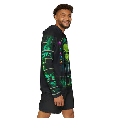 Alien design men's black sports warmup Hoodie