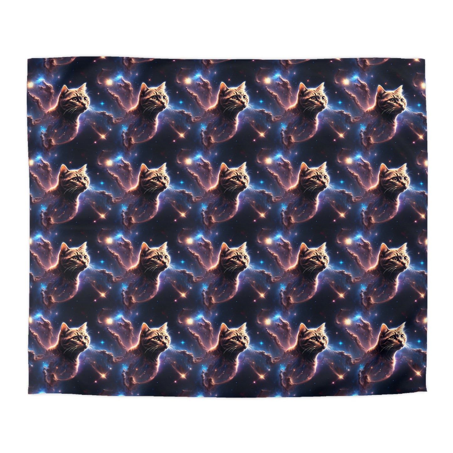 Microfiber Duvet Cover with Cat Nebula Floating in Space Design