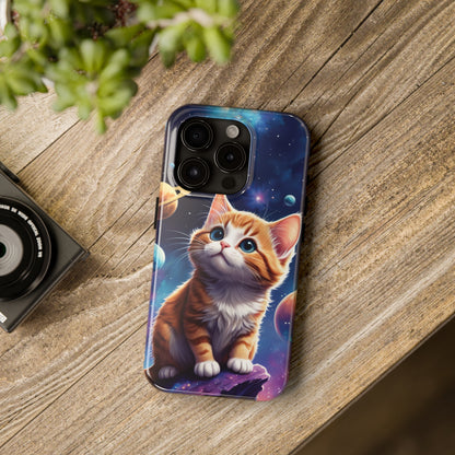 Tough Phone Case with a Cute Curious Cat Design