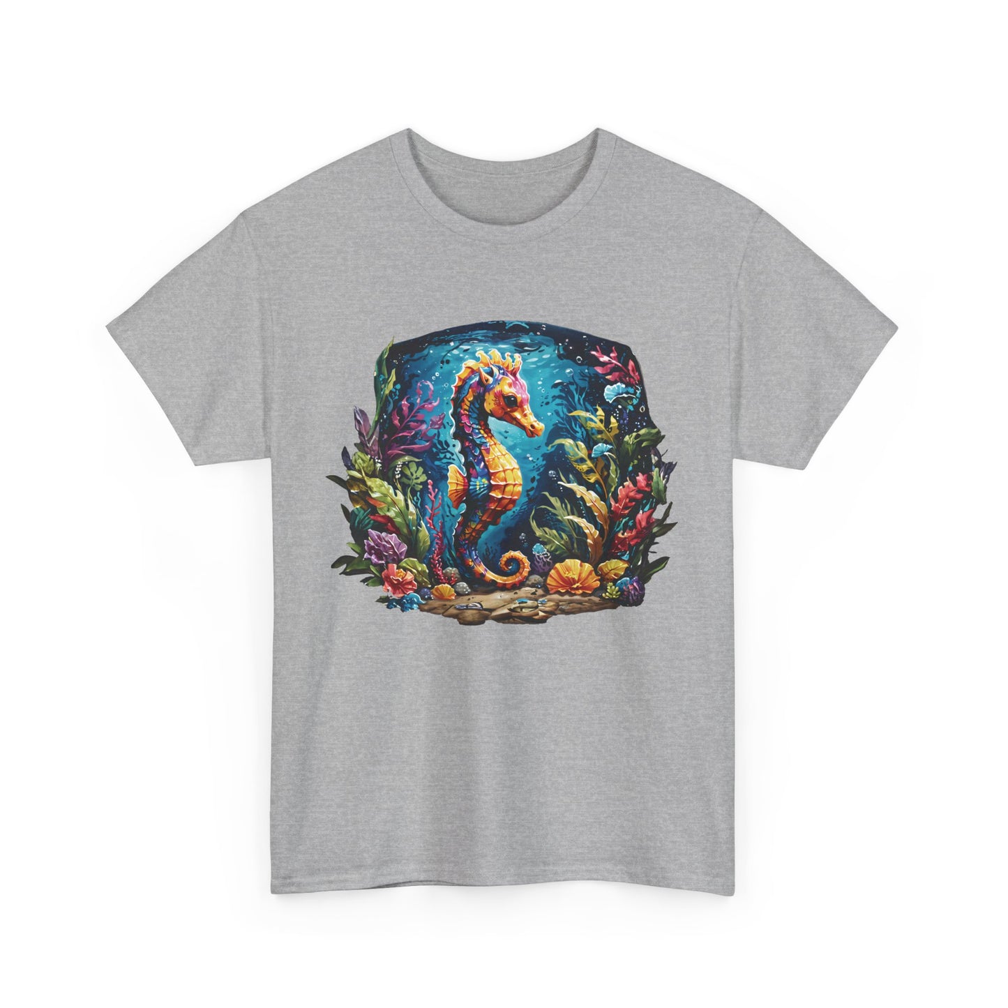 Unisex Heavy Cotton Tee with Seahorse Design