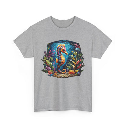 Unisex Heavy Cotton Tee with Seahorse Design