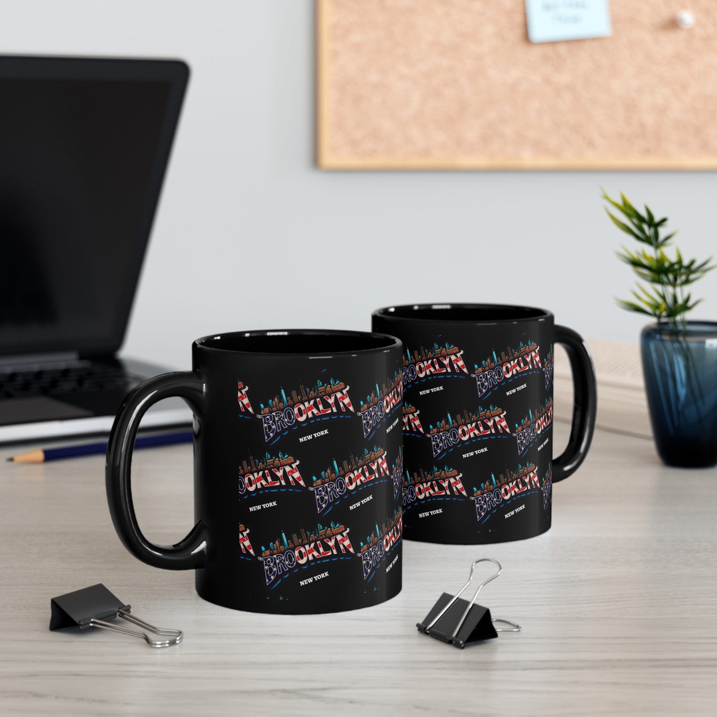 Brooklyn New York logo printed black mug