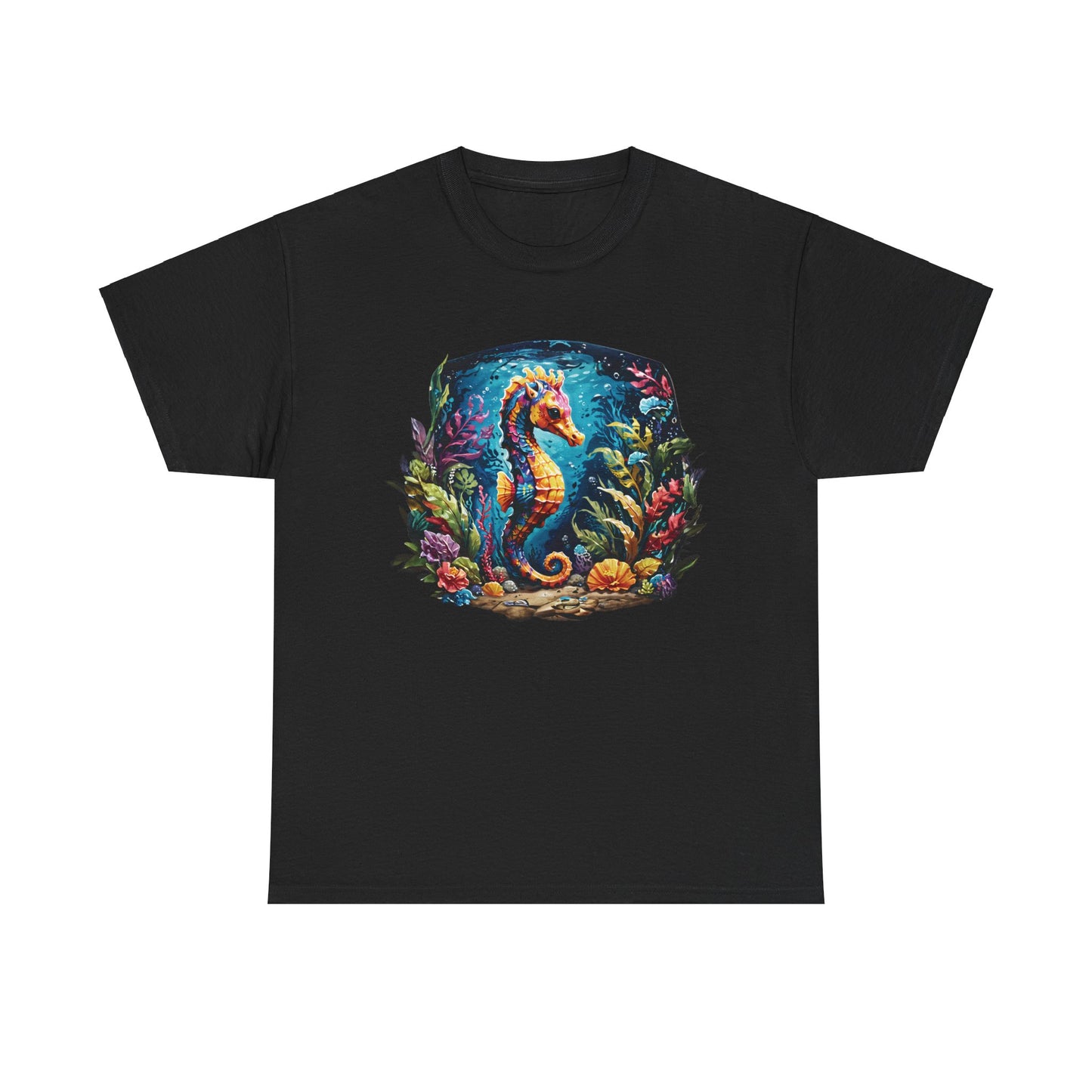 Unisex Heavy Cotton Tee with Seahorse Design