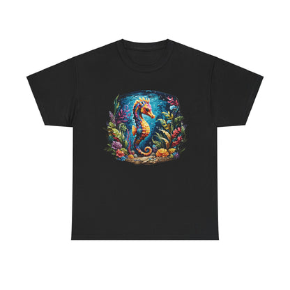 Unisex Heavy Cotton Tee with Seahorse Design