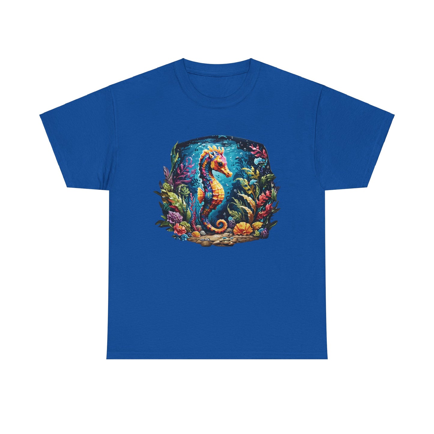 Unisex Heavy Cotton Tee with Seahorse Design