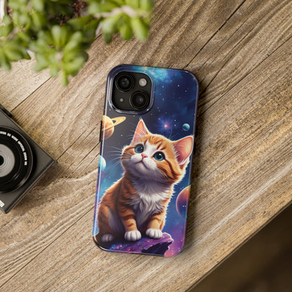 Tough Phone Case with a Cute Curious Cat Design