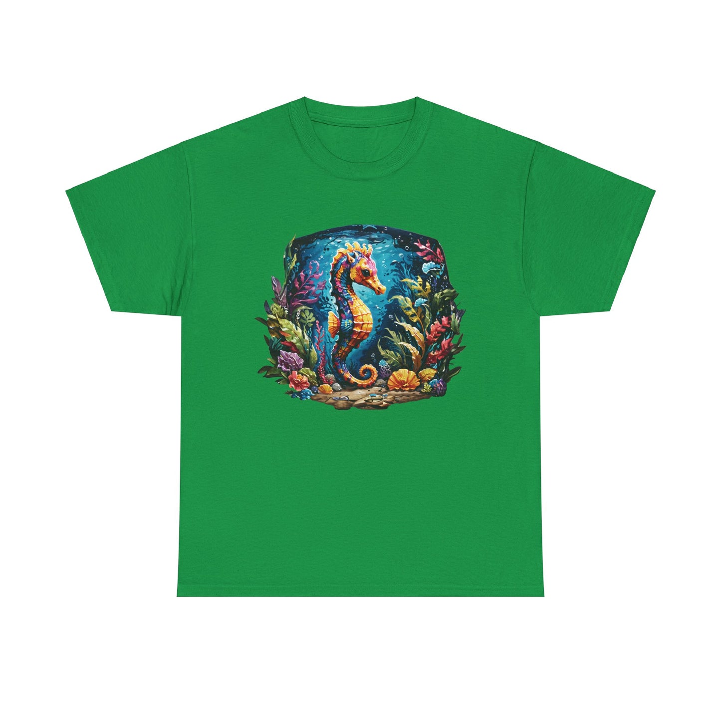 Unisex Heavy Cotton Tee with Seahorse Design