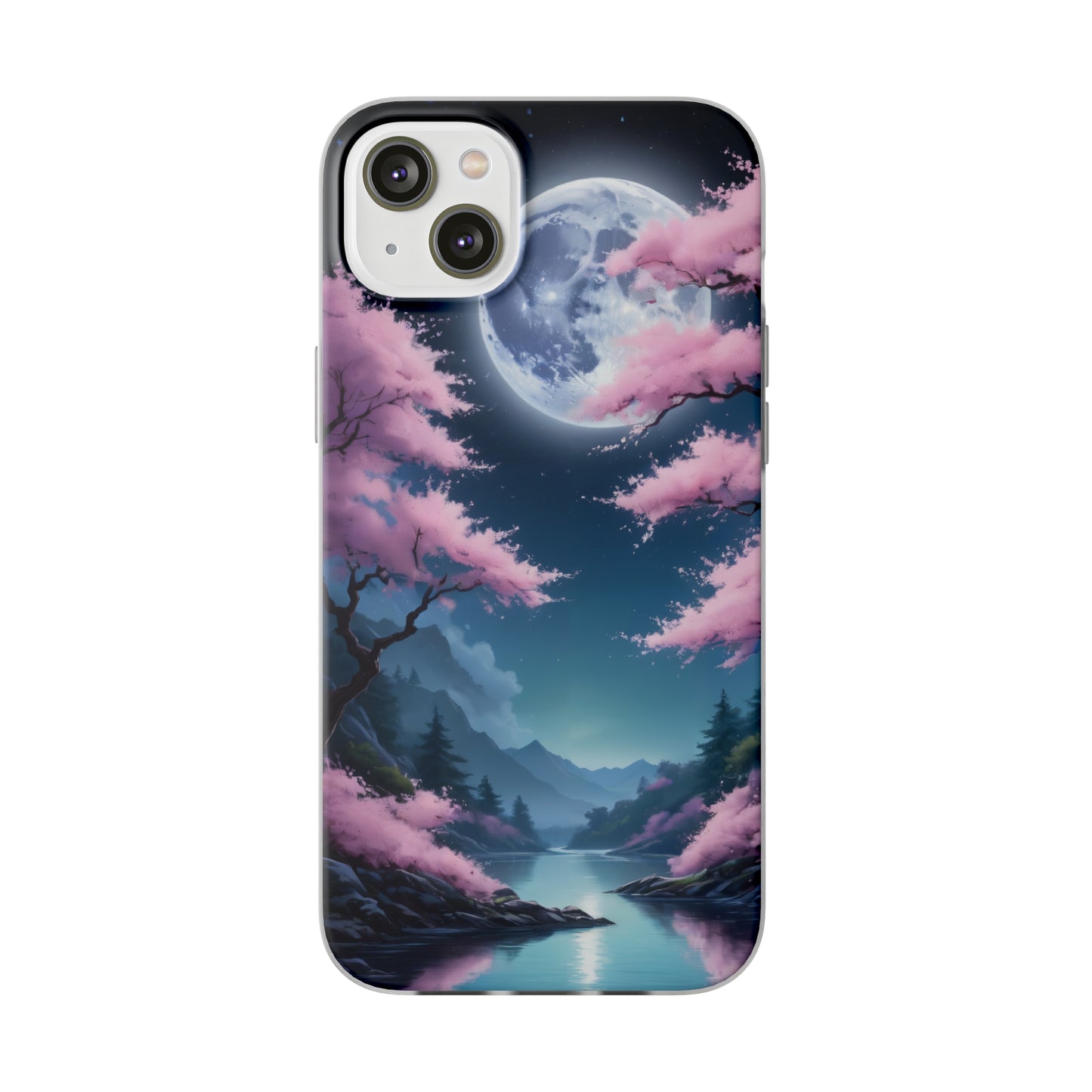 Flexi Phone Case With Cherry Blossoms Under The Full Moon