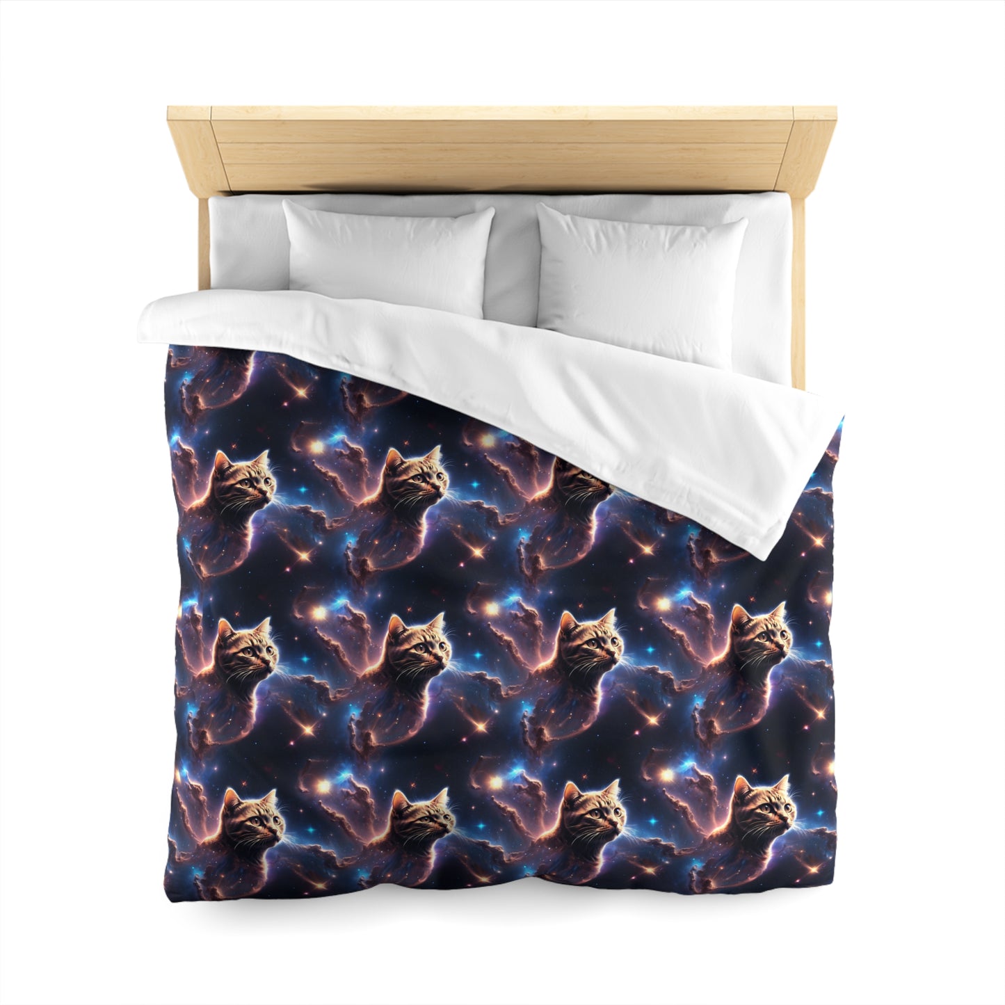 Microfiber Duvet Cover with Cat Nebula Floating in Space Design