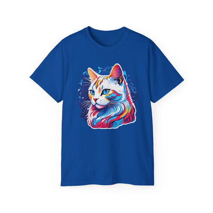 Unisex Cotton Tshirt with Illustation of a Colorful Cat