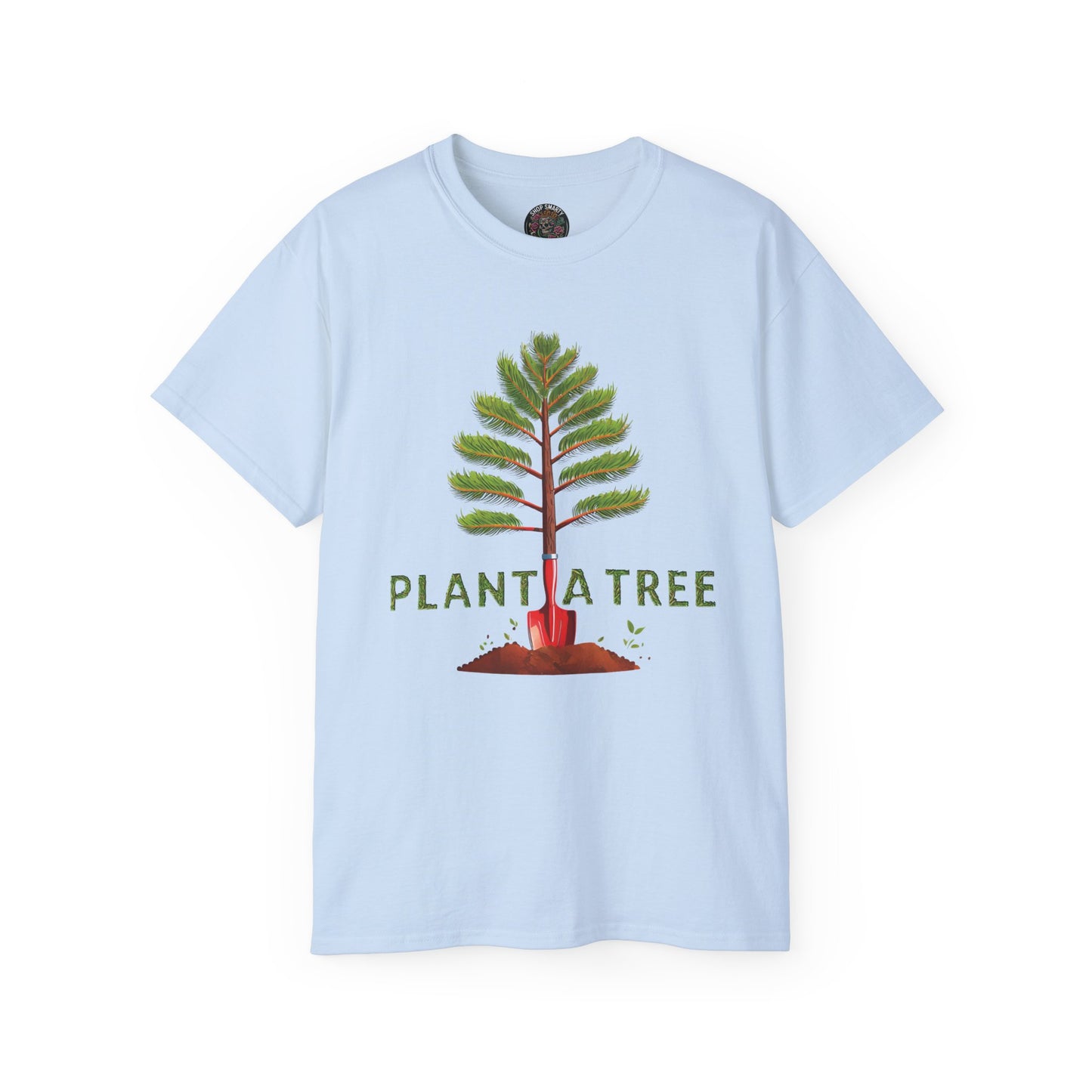 Cotton T-Shirt a Pine Tree and "Plant a Tree" Text Printed on the Front Side