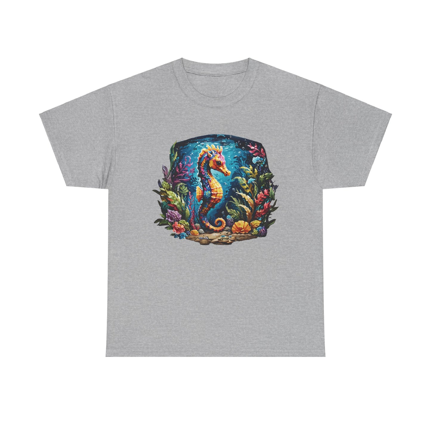 Unisex Heavy Cotton Tee with Seahorse Design