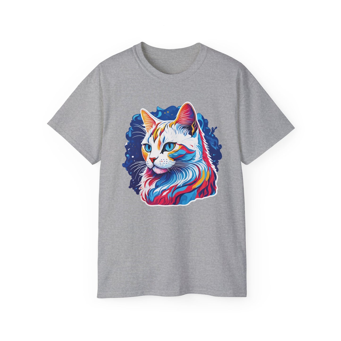 Unisex Cotton Tshirt with Illustation of a Colorful Cat