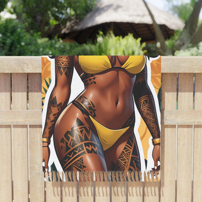 Boho Beach Cloth - Lady in yellow bikini (illustration style)