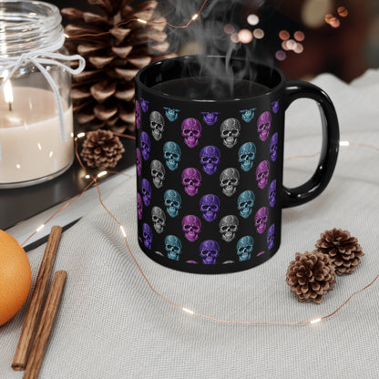 Tribal tattoo skull design black mug